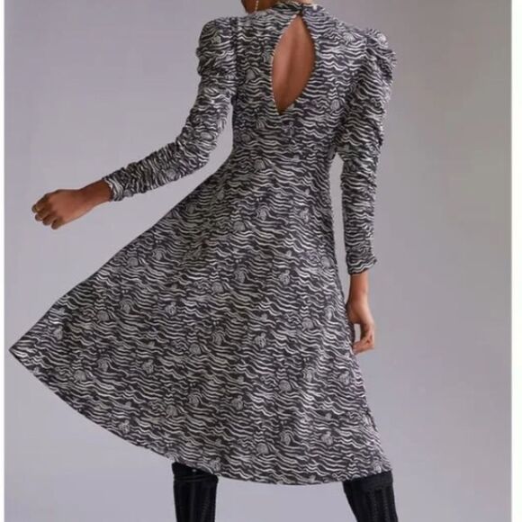 Anthropologie Puff-Sleeved Jacquard Midi Dress Size XL - Picture 2 of 12